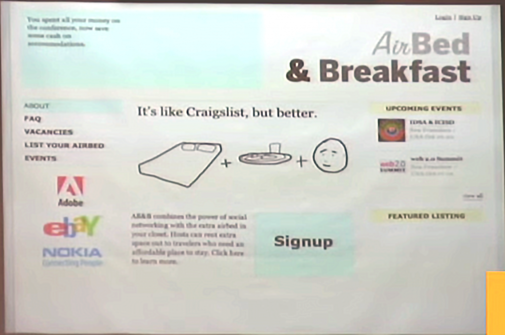 The first iteration of the Airbnb website. A beautiful example of minimum viable product.